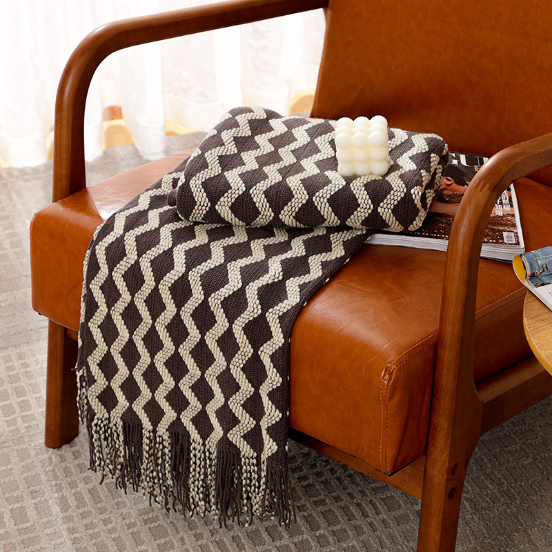 Throw Blanket Chunky Knit - 50x60 inç Gri Örgü Battaniyeler, Püsküllü