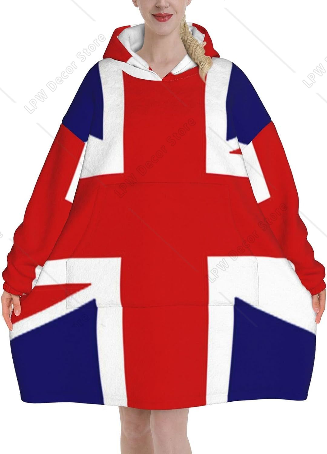 Home Textiles Uk - Birleşik Krallık Bayrağı Baskılı Battaniye Kapüşonlu
