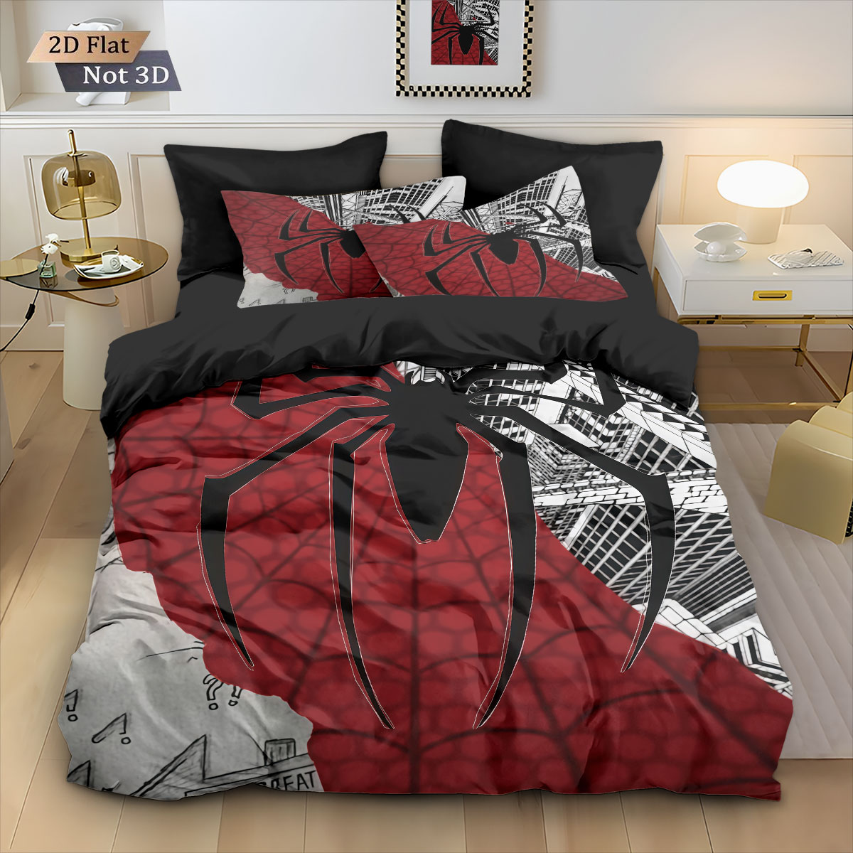 Home Textiles Bedding - 3 adet Siyah Örümcek Kontrast Baskılı