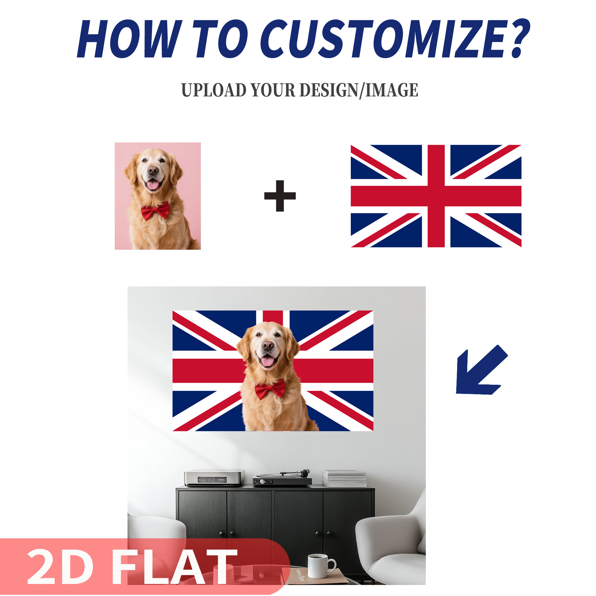 Home Textiles Uk - 1 adet 2D DÜZ Kişiselleştirilmiş İngiltere