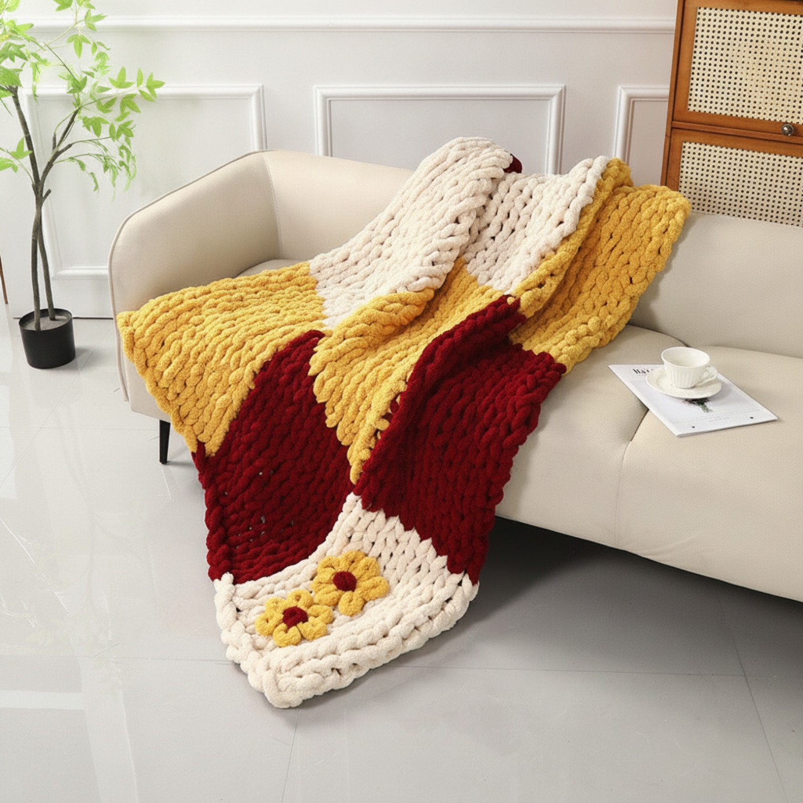 Kalın Örgü Battaniye Çiçek Apl - Throw Blanket Chunky Knit incelemesi ve fiyatı
