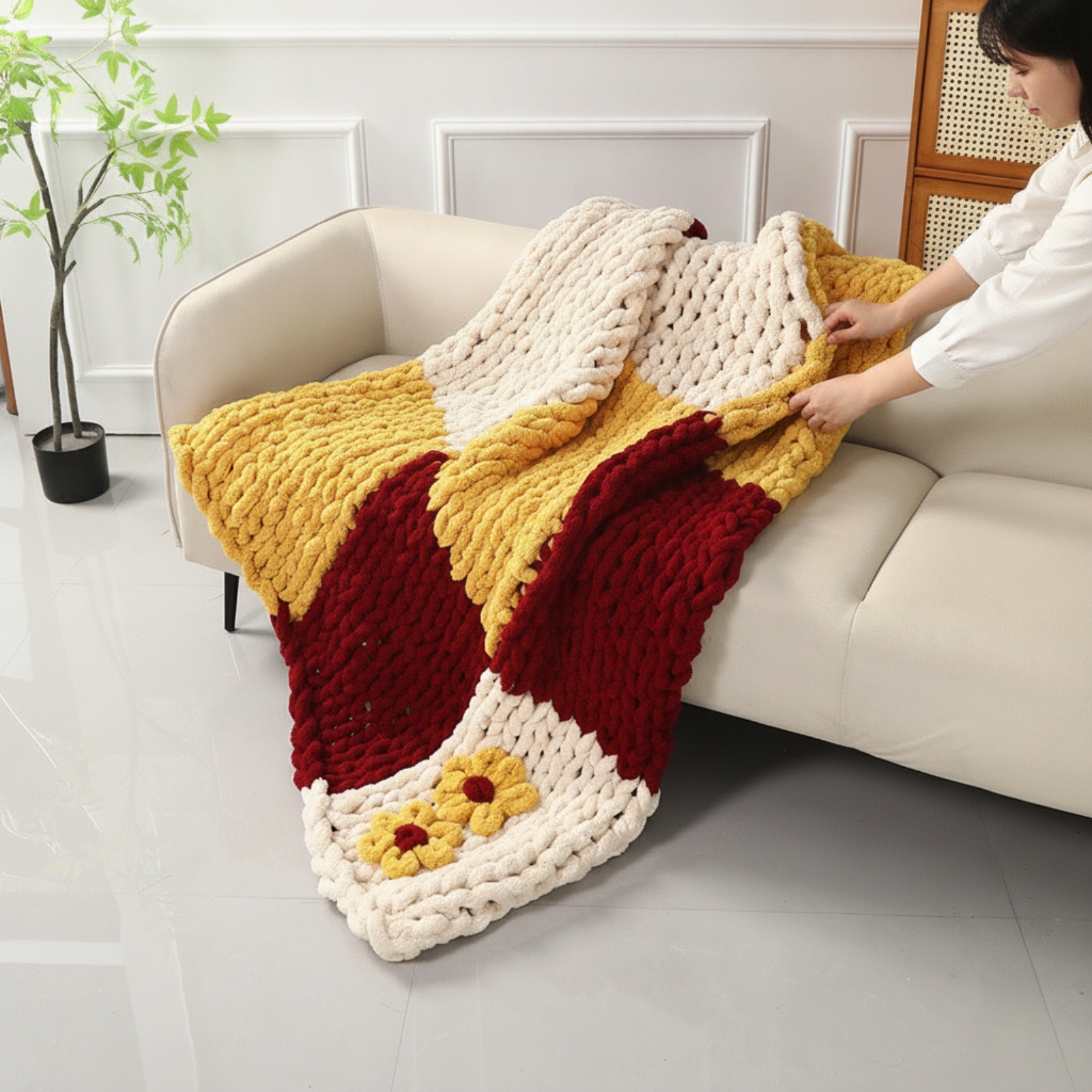 Kalın Örgü Battaniye Çiçek Apl - Throw Blanket Chunky Knit incelemesi ve fiyatı