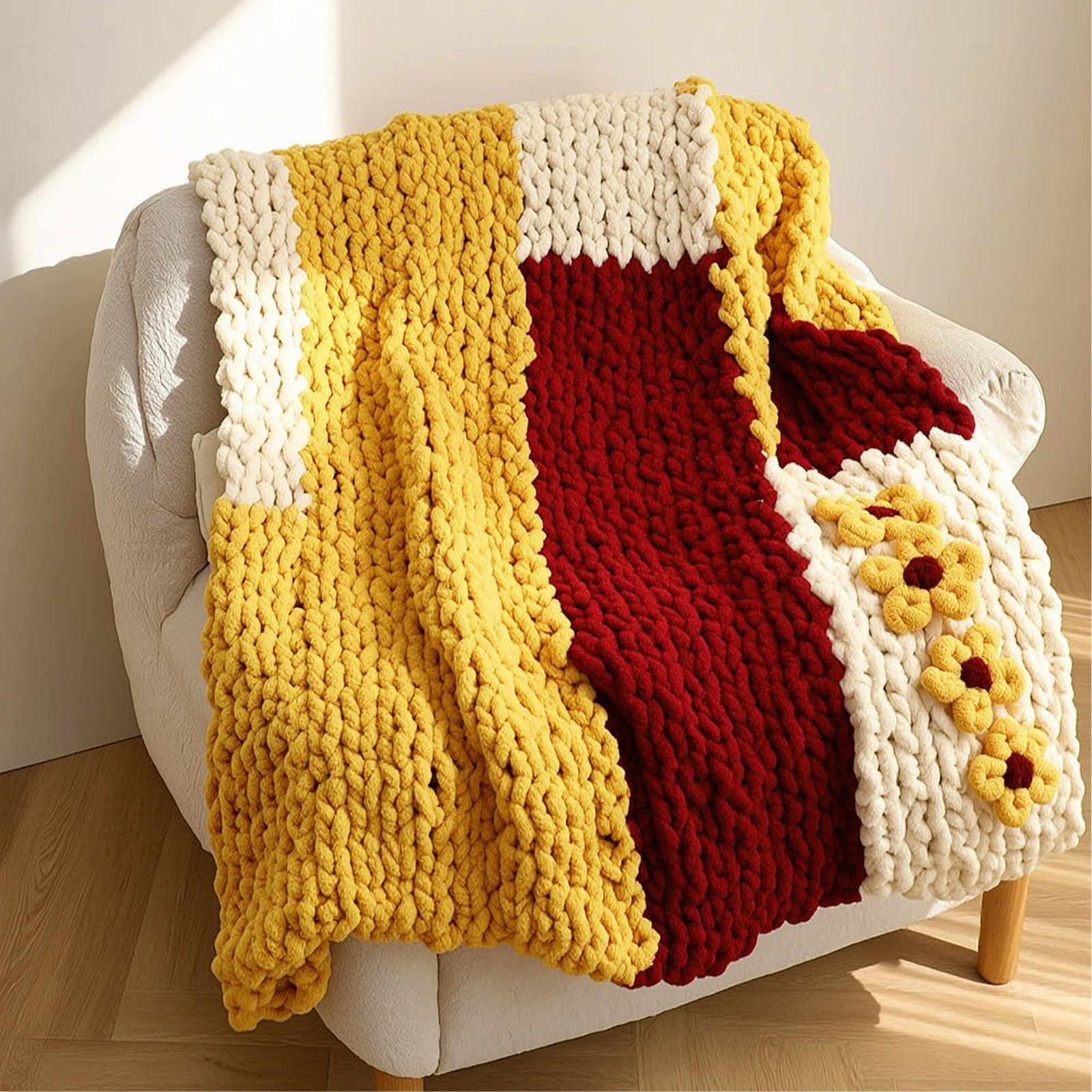 Kalın Örgü Battaniye Çiçek Apl - Throw Blanket Chunky Knit incelemesi ve fiyatı
