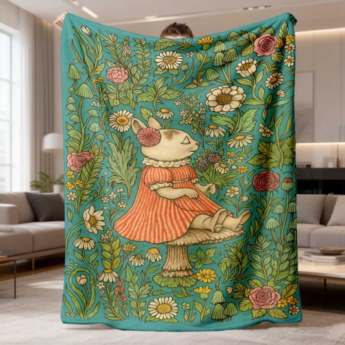 Kaprisli Çiçekli Tavşan Desenl - Throw Blanket Chunky Knit incelemesi ve fiyatı